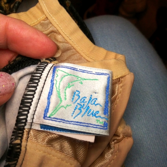 Vintage 1990's/Y2K Tribal Print Baja Blue Tan/Black High-Cut One Piece Swimsuit - Picture 9 of 12